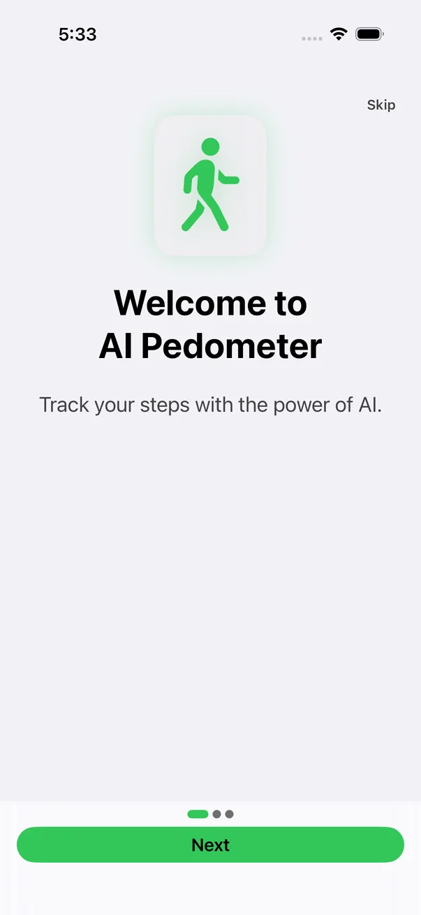 AIPedometer welcome screen on iPhone