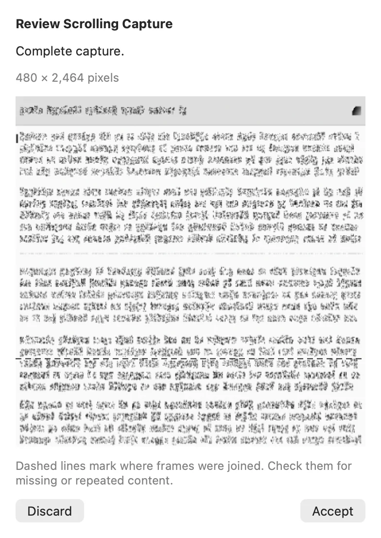 Review of a scrolling capture with the full page stitched together.