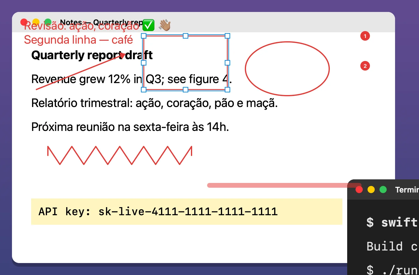 Captura com seta, elipse, marca-texto e passos numerados em vermelho.